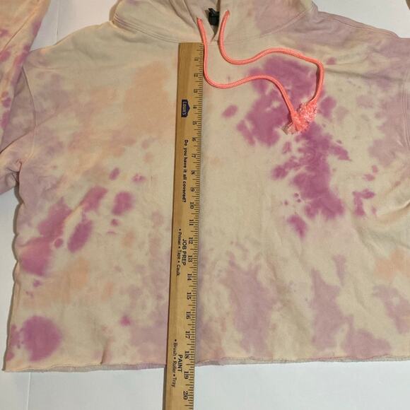 Women’s Pink Tie-dye Oversized Crop Hoodie Size Large Relaxed Comfort Casual - Picture 7 of 11